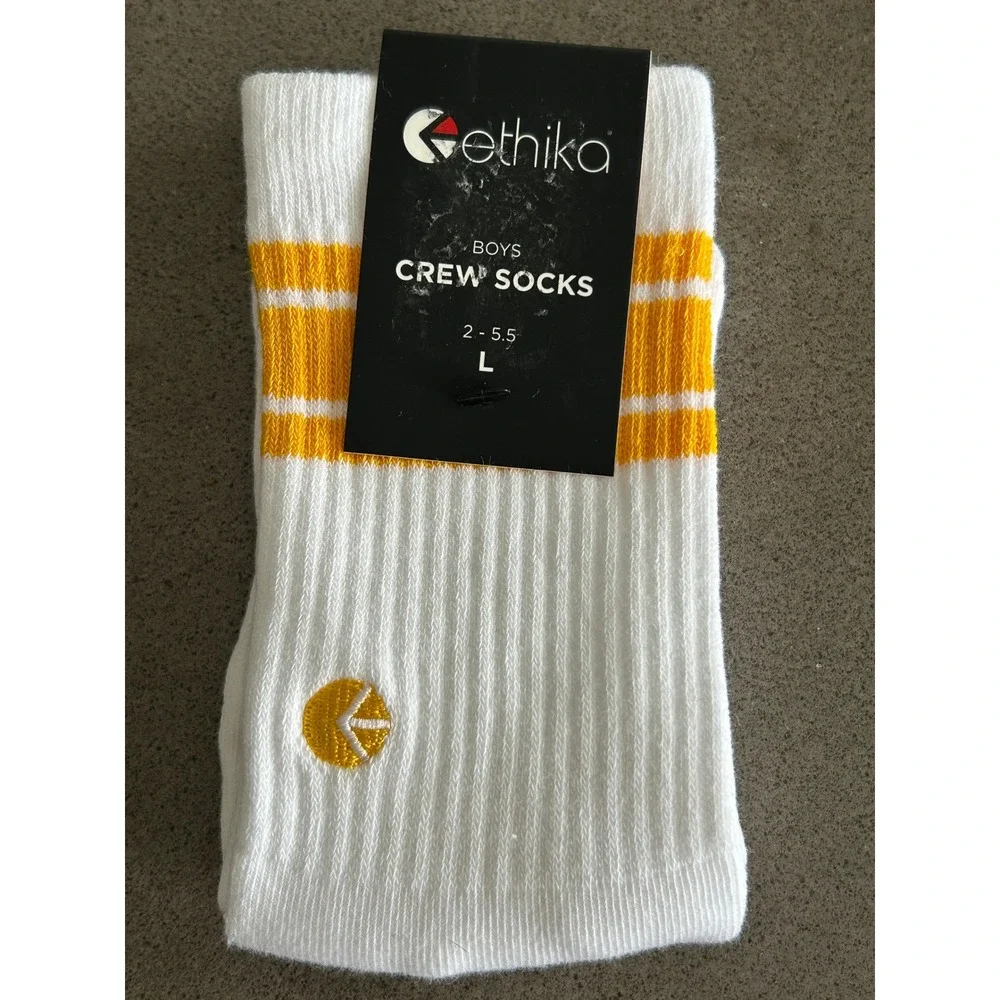 Ethika Boys Crew Socks 4 Pair Bundle Black Blue Green White Yellow Size L 2-5.5